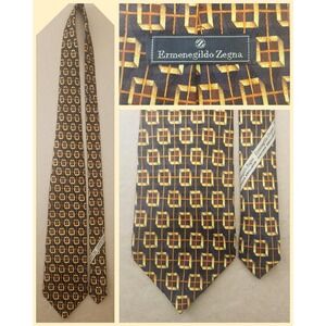 Ermenegildo Zegna Disegno Esclusivo 100% Silk Tie •‎ Gold Black Geometric